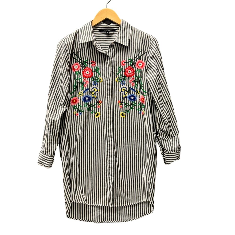 Walter Baker Tunic Floral Embroidered Striped Boho‎ Coastal Cotton Womens Small